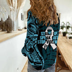 White Ribbon Day New Zealand Women Casual Shirt Respect Women Maori Pattern Blue