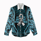 White Ribbon Day New Zealand Women Casual Shirt Respect Women Maori Pattern Blue
