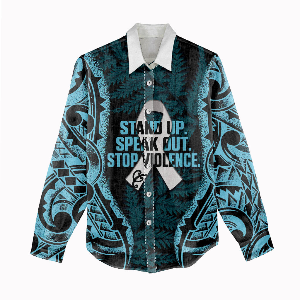 White Ribbon Day New Zealand Women Casual Shirt Respect Women Maori Pattern Blue