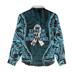 White Ribbon Day New Zealand Women Casual Shirt Respect Women Maori Pattern Blue
