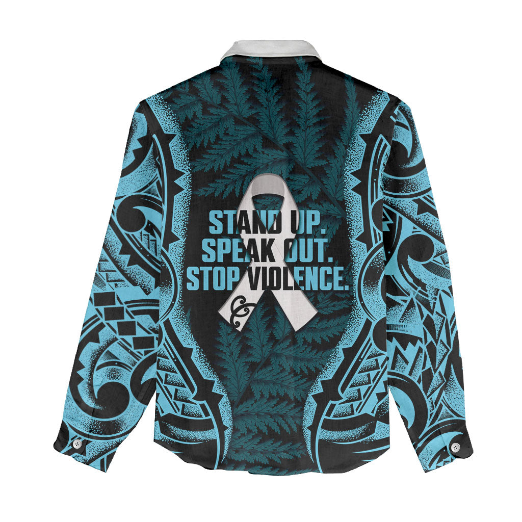 White Ribbon Day New Zealand Women Casual Shirt Respect Women Maori Pattern Blue