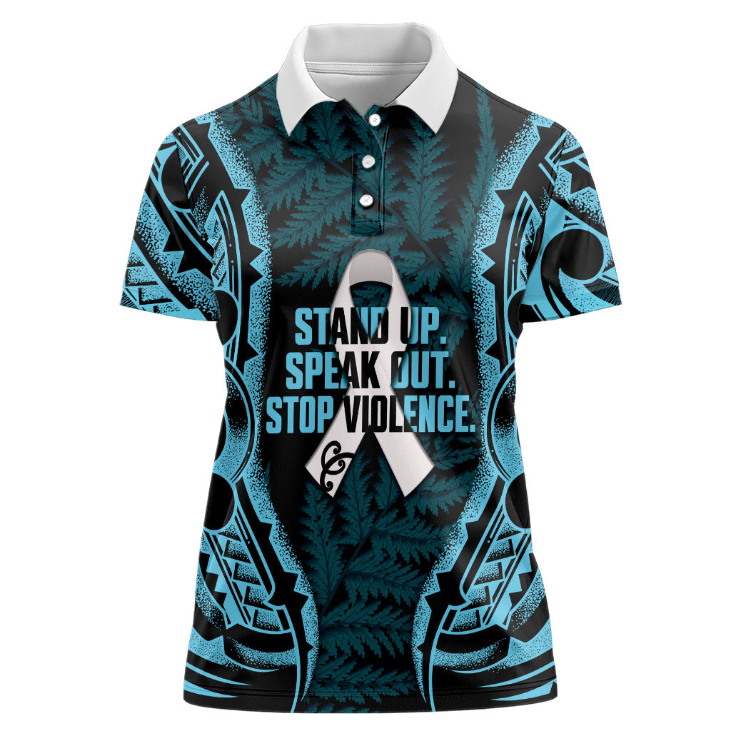 White Ribbon Day New Zealand Women Polo Shirt Respect Women Maori Pattern Blue