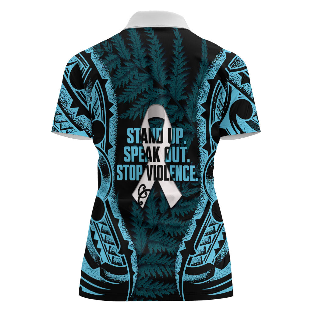 White Ribbon Day New Zealand Women Polo Shirt Respect Women Maori Pattern Blue
