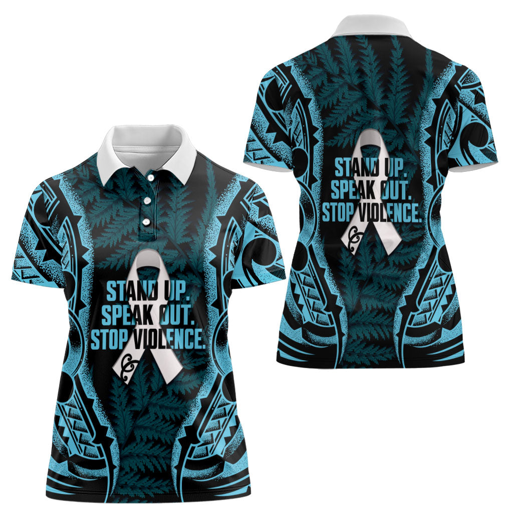 White Ribbon Day New Zealand Women Polo Shirt Respect Women Maori Pattern Blue