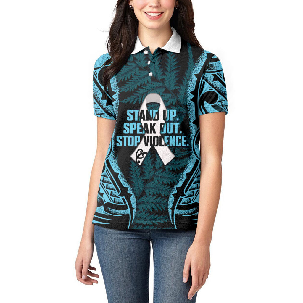 White Ribbon Day New Zealand Women Polo Shirt Respect Women Maori Pattern Blue