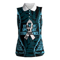 White Ribbon Day New Zealand Women Sleeveless Polo Shirt Respect Women Maori Pattern Blue