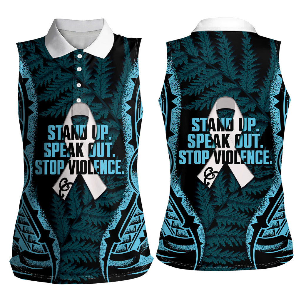 White Ribbon Day New Zealand Women Sleeveless Polo Shirt Respect Women Maori Pattern Blue