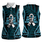 White Ribbon Day New Zealand Women Sleeveless Polo Shirt Respect Women Maori Pattern Blue