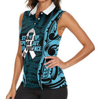 White Ribbon Day New Zealand Women Sleeveless Polo Shirt Respect Women Maori Pattern Blue