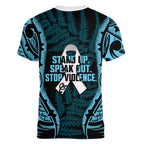 White Ribbon Day New Zealand Women V-Neck T-Shirt Respect Women Maori Pattern Blue