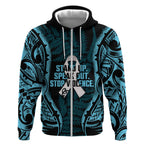 White Ribbon Day New Zealand Zip Hoodie Respect Women Maori Pattern Blue