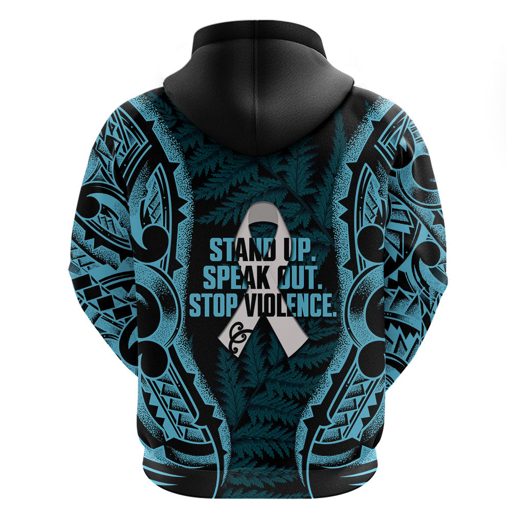 White Ribbon Day New Zealand Zip Hoodie Respect Women Maori Pattern Blue