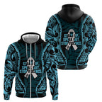 White Ribbon Day New Zealand Zip Hoodie Respect Women Maori Pattern Blue