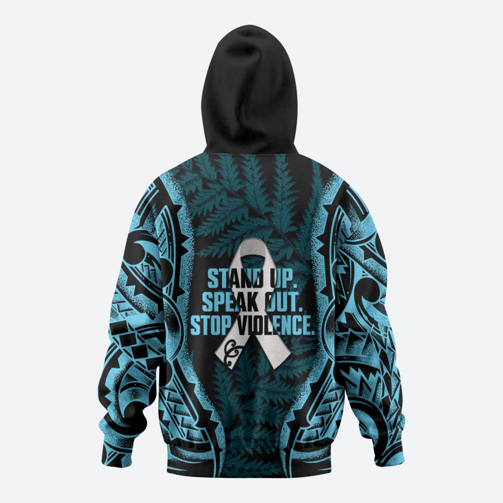 White Ribbon Day New Zealand Zip Hoodie Respect Women Maori Pattern Blue