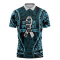 White Ribbon Day New Zealand Zipper Polo Shirt Respect Women Maori Pattern Blue