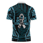 White Ribbon Day New Zealand Zipper Polo Shirt Respect Women Maori Pattern Blue