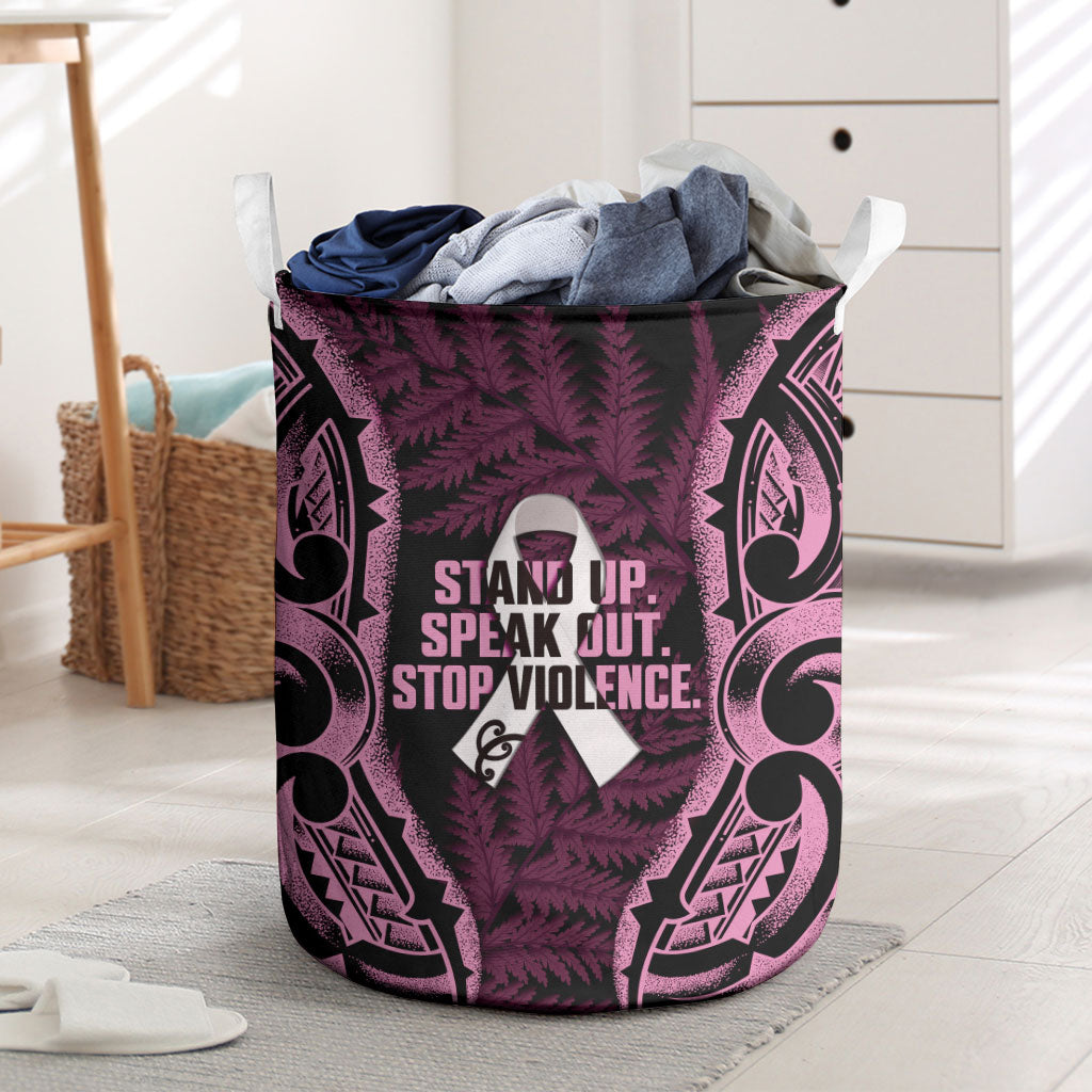 White Ribbon Day New Zealand Laundry Basket Respect Women Maori Pattern Pink