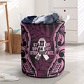 White Ribbon Day New Zealand Laundry Basket Respect Women Maori Pattern Pink