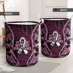 White Ribbon Day New Zealand Laundry Basket Respect Women Maori Pattern Pink