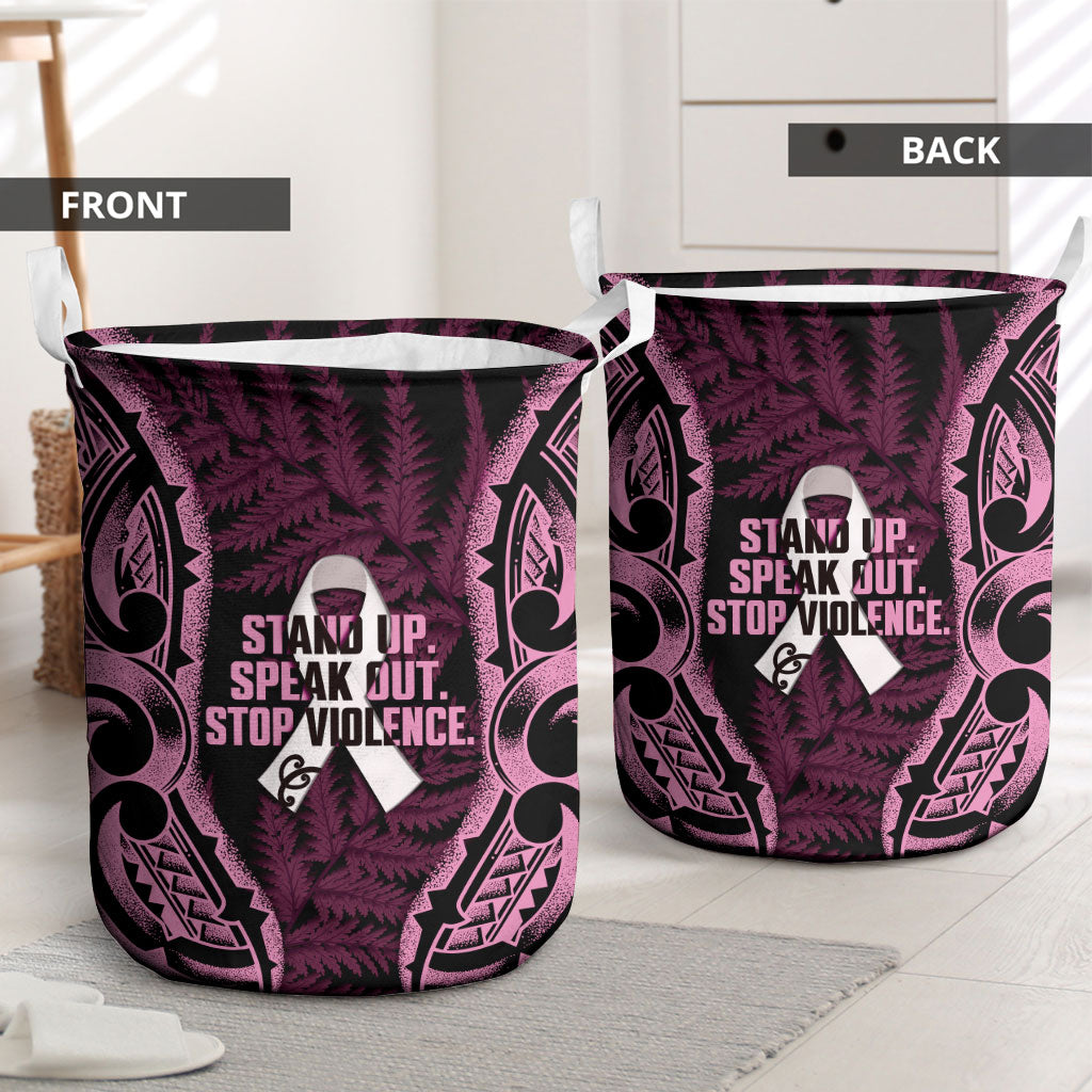 White Ribbon Day New Zealand Laundry Basket Respect Women Maori Pattern Pink