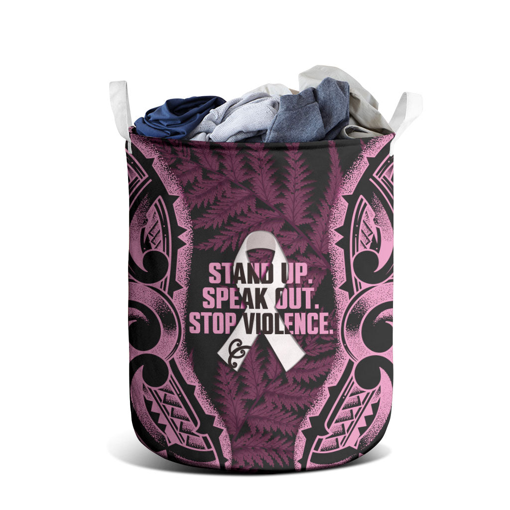 White Ribbon Day New Zealand Laundry Basket Respect Women Maori Pattern Pink