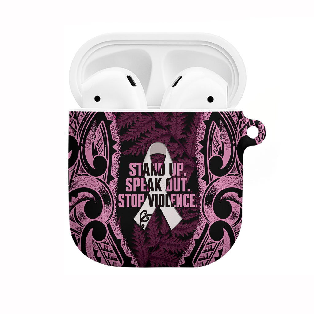 White Ribbon Day New Zealand AirPods Case Respect Women Maori Pattern Pink