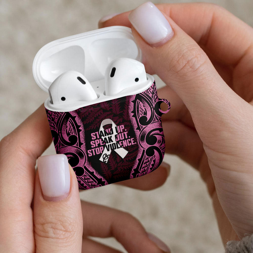 White Ribbon Day New Zealand AirPods Case Respect Women Maori Pattern Pink