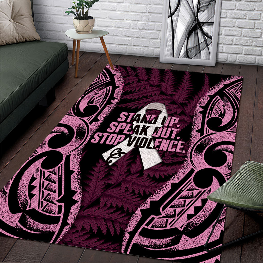 White Ribbon Day New Zealand Area Rug Respect Women Maori Pattern Pink