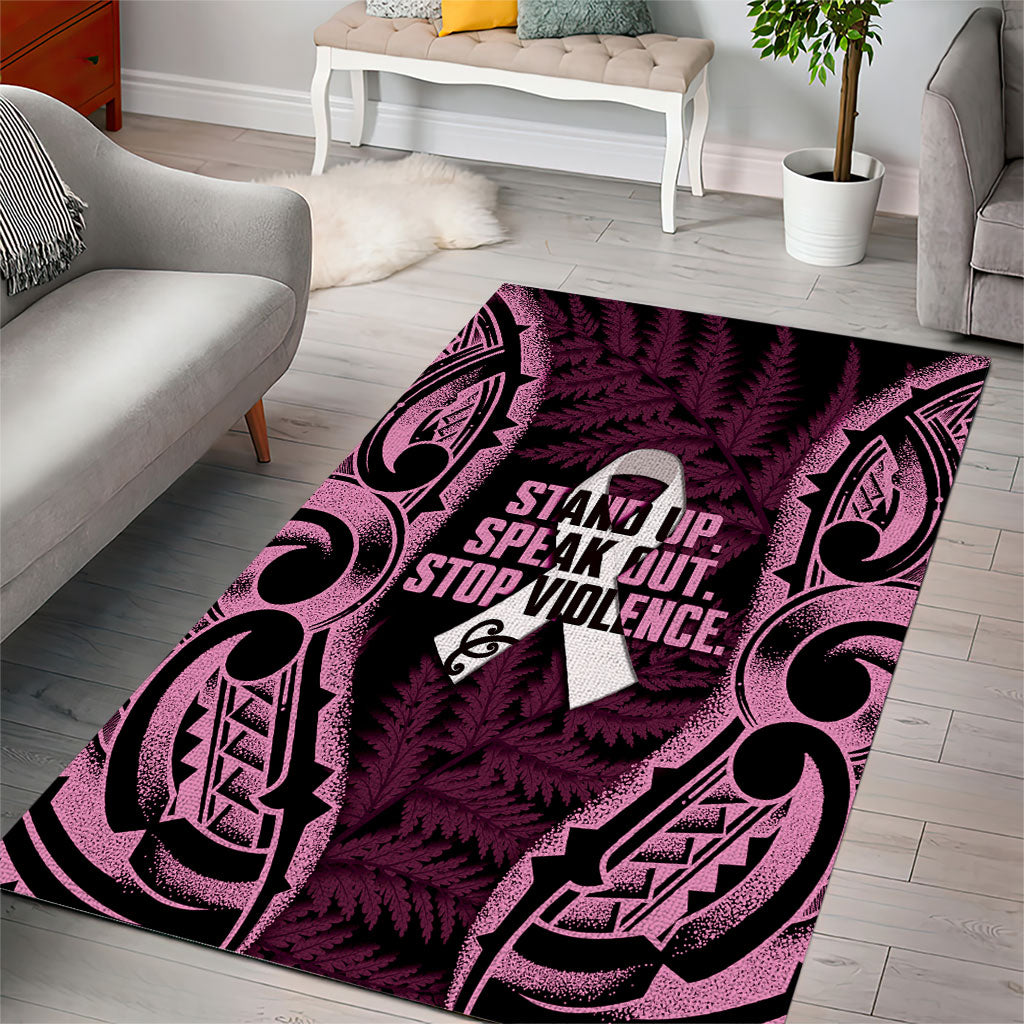 White Ribbon Day New Zealand Area Rug Respect Women Maori Pattern Pink