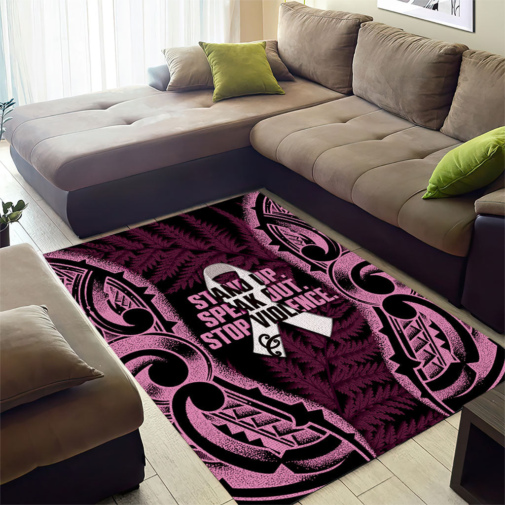 White Ribbon Day New Zealand Area Rug Respect Women Maori Pattern Pink