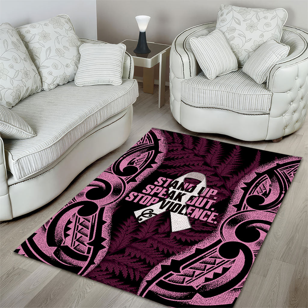 White Ribbon Day New Zealand Area Rug Respect Women Maori Pattern Pink