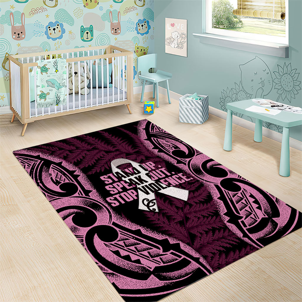 White Ribbon Day New Zealand Area Rug Respect Women Maori Pattern Pink