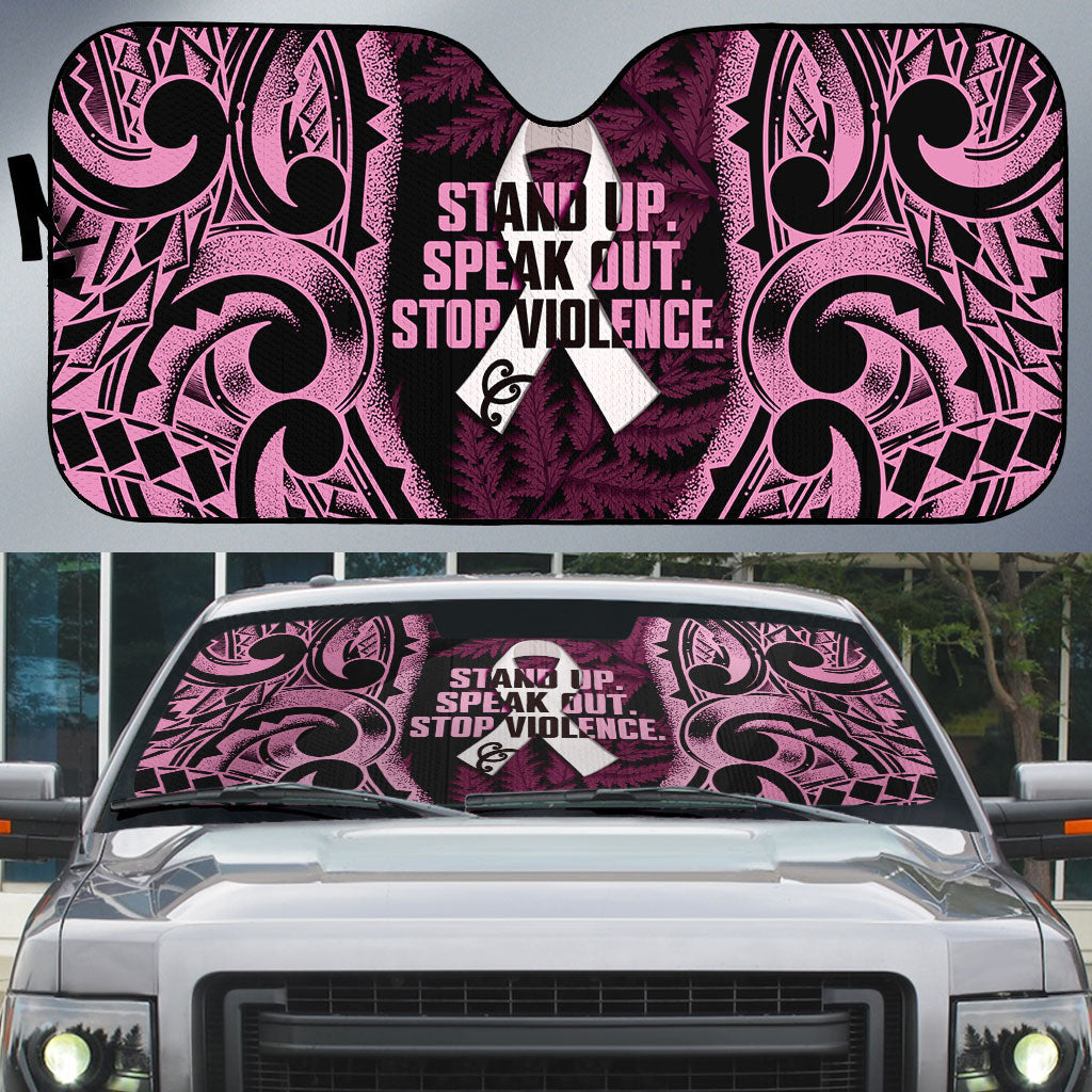 White Ribbon Day New Zealand Auto Sun Shade Respect Women Maori Pattern Pink