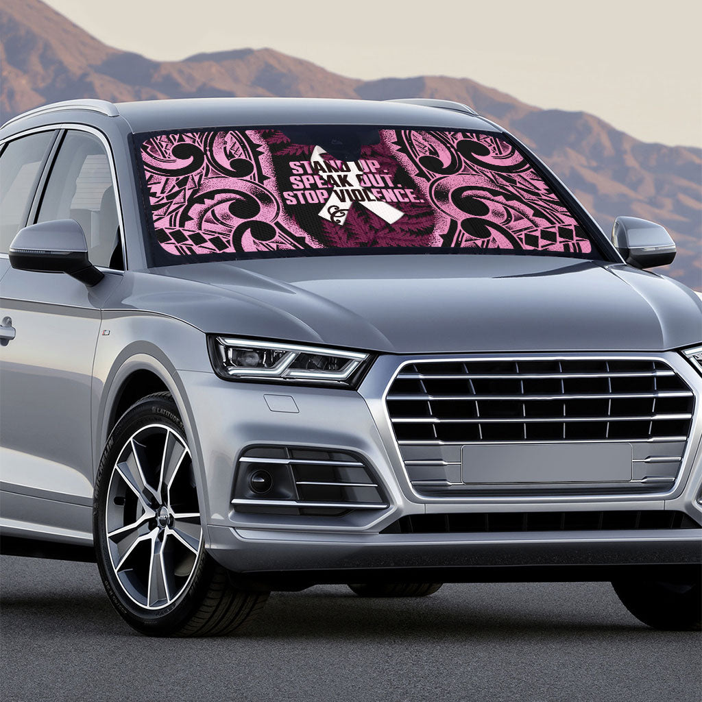 White Ribbon Day New Zealand Auto Sun Shade Respect Women Maori Pattern Pink