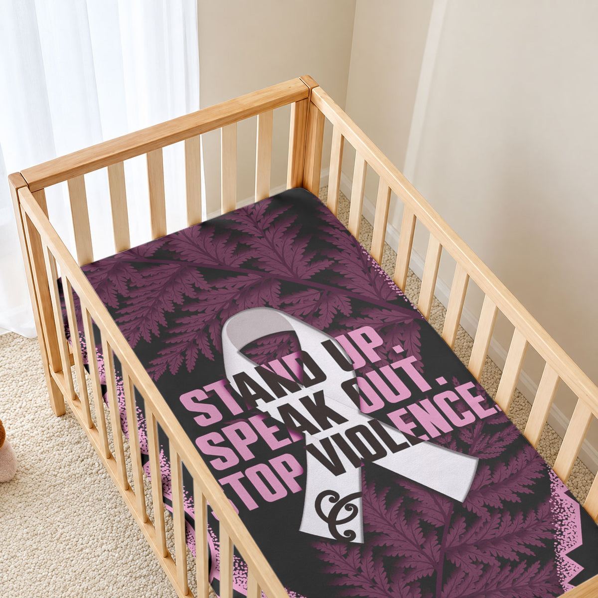 White Ribbon Day New Zealand Baby Bed Cover Respect Women Maori Pattern Pink