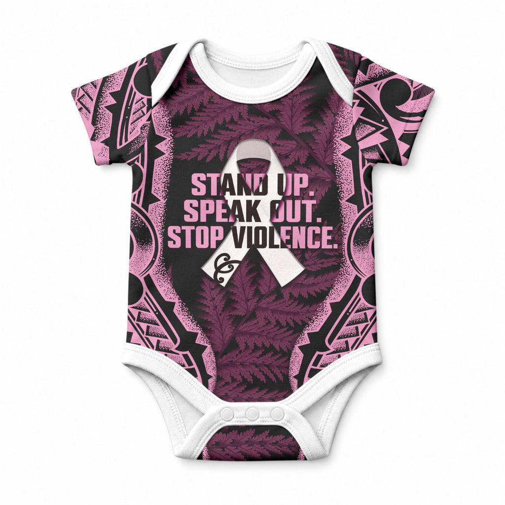White Ribbon Day New Zealand Baby Onesie Respect Women Maori Pattern Pink