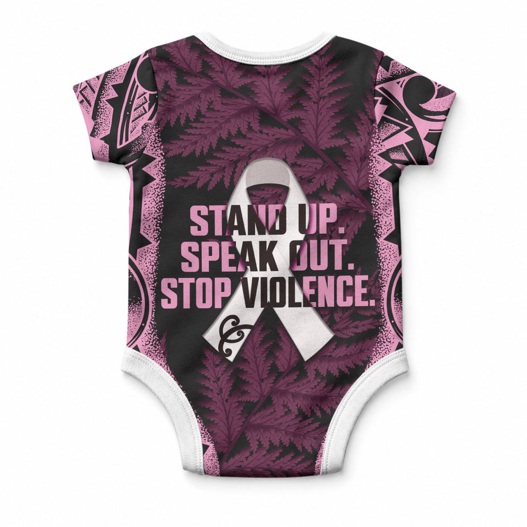 White Ribbon Day New Zealand Baby Onesie Respect Women Maori Pattern Pink