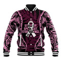 White Ribbon Day New Zealand Baseball Jacket Respect Women Maori Pattern Pink