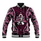White Ribbon Day New Zealand Baseball Jacket Respect Women Maori Pattern Pink