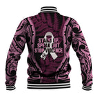 White Ribbon Day New Zealand Baseball Jacket Respect Women Maori Pattern Pink