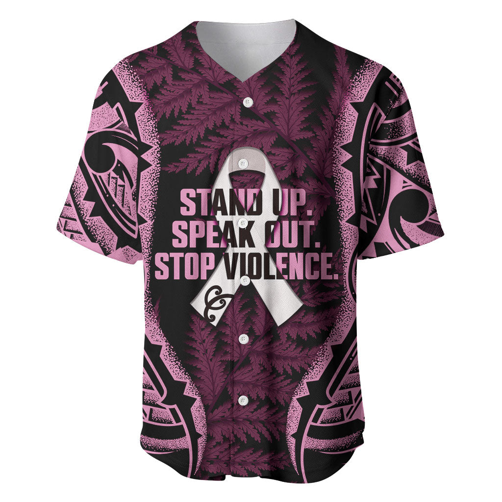 White Ribbon Day New Zealand Baseball Jersey Respect Women Maori Pattern Pink