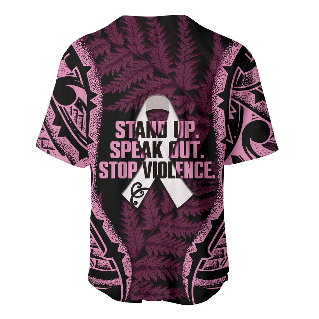 White Ribbon Day New Zealand Baseball Jersey Respect Women Maori Pattern Pink