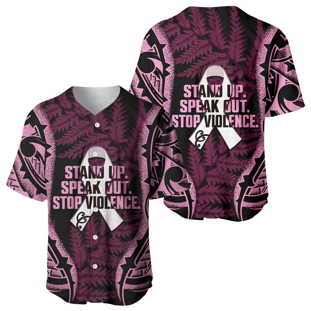 White Ribbon Day New Zealand Baseball Jersey Respect Women Maori Pattern Pink