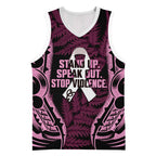 White Ribbon Day New Zealand Basketball Jersey Respect Women Maori Pattern Pink