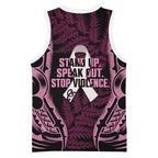 White Ribbon Day New Zealand Basketball Jersey Respect Women Maori Pattern Pink