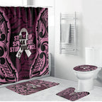 White Ribbon Day New Zealand Bathroom Set Respect Women Maori Pattern Pink