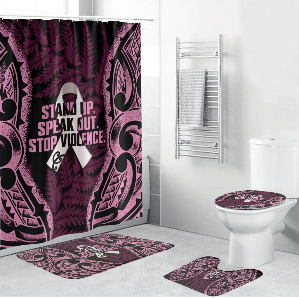 White Ribbon Day New Zealand Bathroom Set Respect Women Maori Pattern Pink