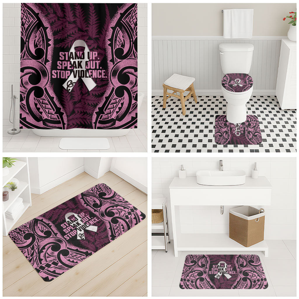 White Ribbon Day New Zealand Bathroom Set Respect Women Maori Pattern Pink