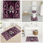 White Ribbon Day New Zealand Bathroom Set Respect Women Maori Pattern Pink