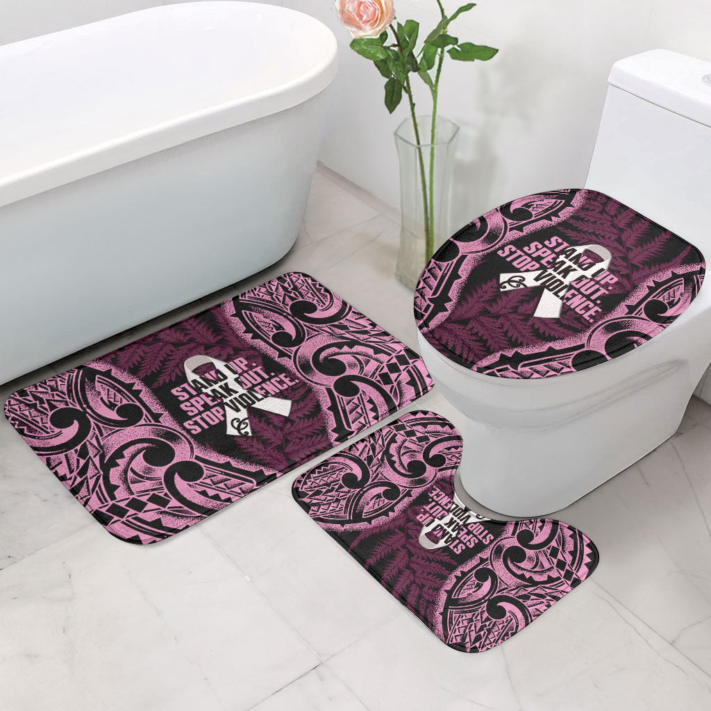 White Ribbon Day New Zealand Bathroom Set Respect Women Maori Pattern Pink